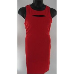 Women's Plus Size 1X Red Solid Cutout Sheath Dress Knee Length Sleeveless NEW